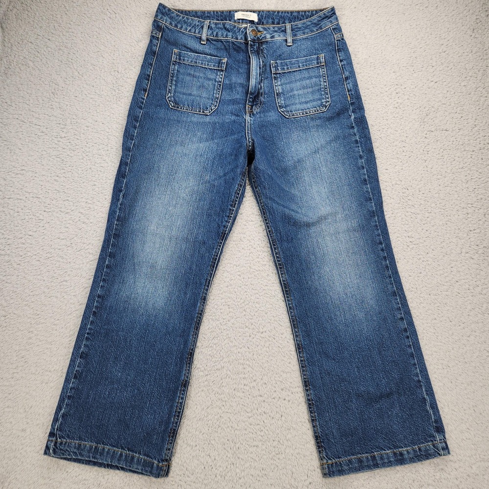 Forever 21 Patch Pocket Jeans Womens 30 Crop Blue Med Wash High Rise 30x25
